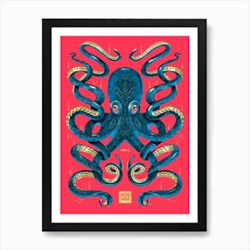 Octopus Magenta And Blue Art Print
