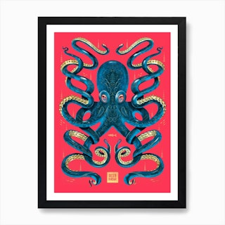 Octopus Magenta And Blue Art Print