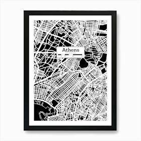 Athens (Greece) City Map — Hand-drawn map, vector black map Art Print