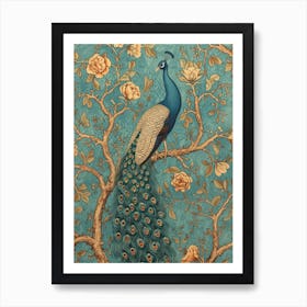 Vintage Blue Floral Peacock Wallpaper Inspired 2 Art Print