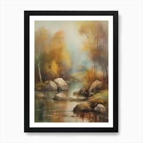 Autumn Lake,Forest Lake, Vintage Oil Painting, Farmhouse Wall Decorations, Antique Landscape, Vintage Landscape Oil Painting.2 Art Print