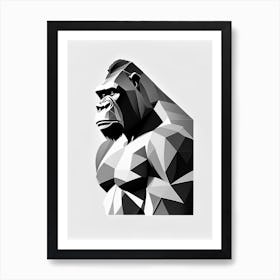 Gorilla Beating Chest Gorillas Black & White Geometric 2 Art Print