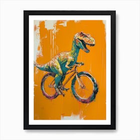 Orange Blue Dinosaur Riding A Bike 1 Art Print