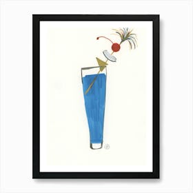 Blue Cocktail - alcohol drink bar cafe hand painted Art Print