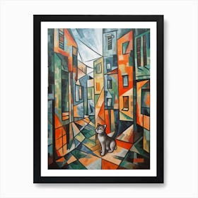 Painting Of San Francisco With A Cat In The Style Of Cubism, Picasso Style 1 Art Print