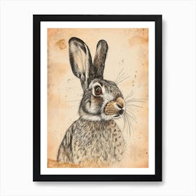 English Spot Blockprint Rabbit Illustration 6 Art Print