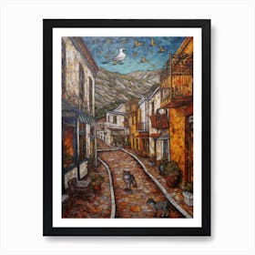 Painting Of Cape Town With A Cat In The Style Of Renaissance, Da Vinci 2 Art Print