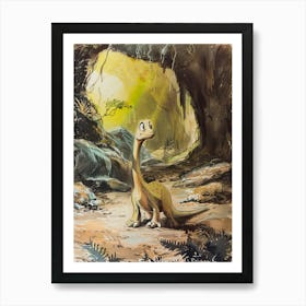 Vintage Dinosaur Cartoon In A Cave 1 Art Print