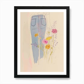 Floral Blue Jeans Line Art 1 Art Print