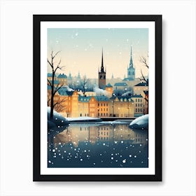 Winter Travel Night Illustration Stockholm Sweden 4 Art Print