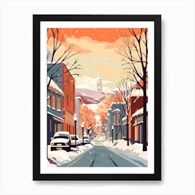 Vintage Winter Travel Illustration Oslo Norway 3 Art Print