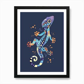 Blue African Fat Tailed Gecko Abstract Modern Illustration 5 Art Print