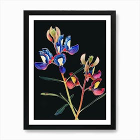 Neon Flowers On Black Bluebonnet 7 Art Print