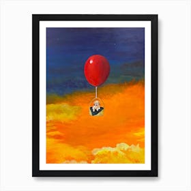 Pup, Up And Away Dog In A Hot Air Balloon Art Print