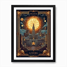 Lyon, France, Tarot Card Travel  Line Art 3 Art Print