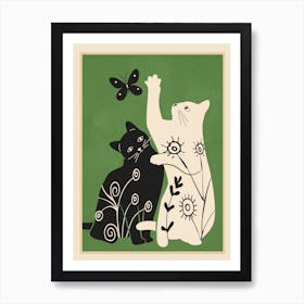 Abstract Floral Cats 1 Art Print