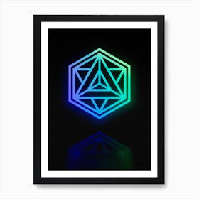 Neon Blue and Green Abstract Geometric Glyph on Black n.0074 Art Print