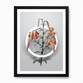 Vintage Tiger Lily Minimalist Flower Geometric Circle on Soft Gray n.0211 Art Print