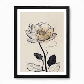 Line Art Lotus Flowers Illustration Neutral 12 Art Print