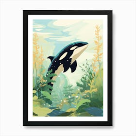 Orca Whale And Aquatic Plants Block Colours Art Print