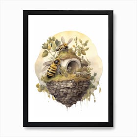 Common Furrow Bee Beehive Watercolour Illustration 1 Art Print