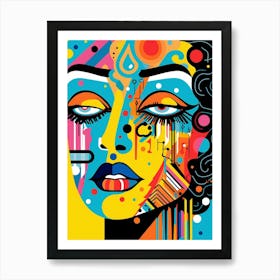 Cyber Geometric Line Illustration Face 3 Art Print