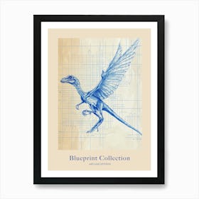 Archaeopteryx Dinosaur Blue Print Sketch 2 Poster Art Print
