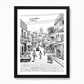 View Of Puerto Escondido, Mexico Line Art Black And White 4 Art Print