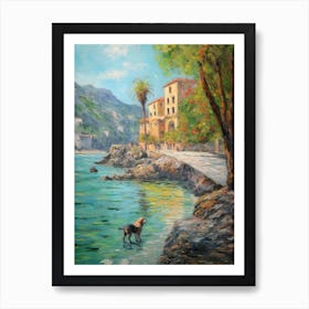 A Painting Of A Dog In Isola Bella Garden, Italy In The Style Of Impressionism 04 Art Print