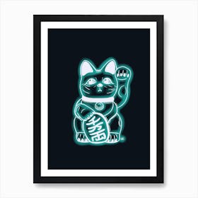 Turquoise Neon Cat Art Print