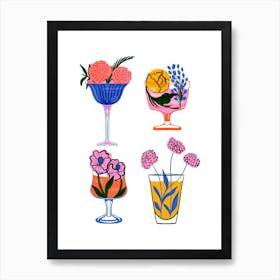 Four Floral Cocktails Art Print
