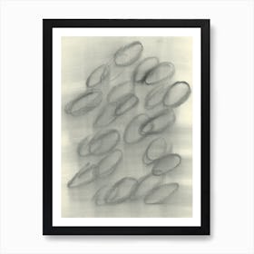 charcoal drawing abstract oval circle shapes grey gray beige hand drawn vintage retro 4 Art Print