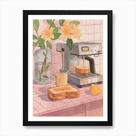 Pink Breakfast Food Coffee And Toastie 3 Art Print