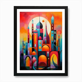 City of 1001 Nights, Abstract Vibrant Colorful Painting in Cubism Style 1 Art Print