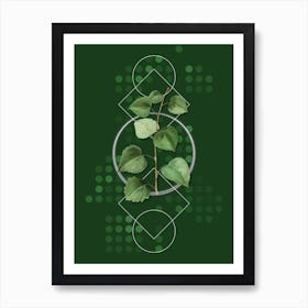 Vintage Quaking Aspen Botanical with Geometric Line Motif and Dot Pattern n.0063 Art Print