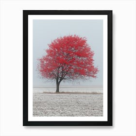 Red Tree In The Snow Art Print