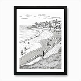 View Of Malibu California, Usa Line Art Black And White 10 Art Print