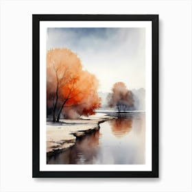 Watercolor Of Trees By The River Art Print