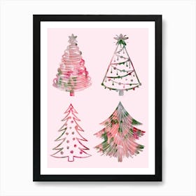 Christmas Trees. Pink Christmas Whimsical Art Print