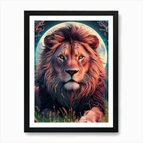Lion In The Moonlight Art Print