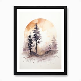 Watercolour Of A The Woods With A Moon 1 Art Print