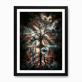 Swan And Tree 2 Art Print