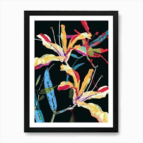 Neon Flowers On Black Kangaroo Paw 2 Art Print