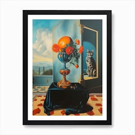 Tulips With A Cat 2 Dali Surrealism Style Art Print