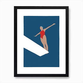 Woman on diving board in navy Art Print
