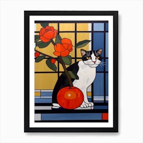Camellia With A Cat 1 De Stijl Style Mondrian Art Print