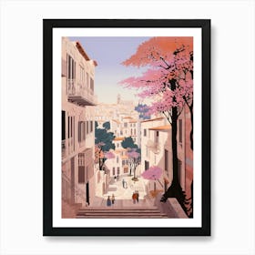 Pula Croatia 3 Vintage Pink Travel Illustration Art Print