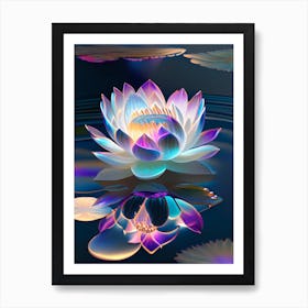 Blooming Lotus Flower In Lake Holographic 5 Art Print