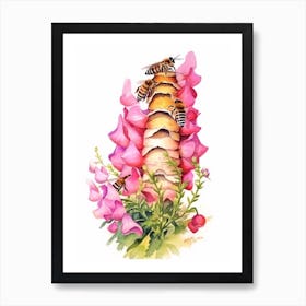 Beehive With Snapdragons Watercolour Illustration 2 Art Print