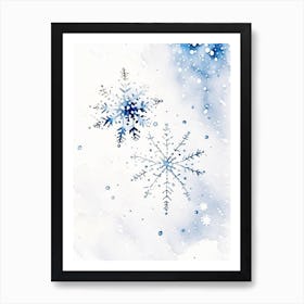 Snowflakes In The Snow,  Snowflakes Minimalist Watercolour 2 Art Print